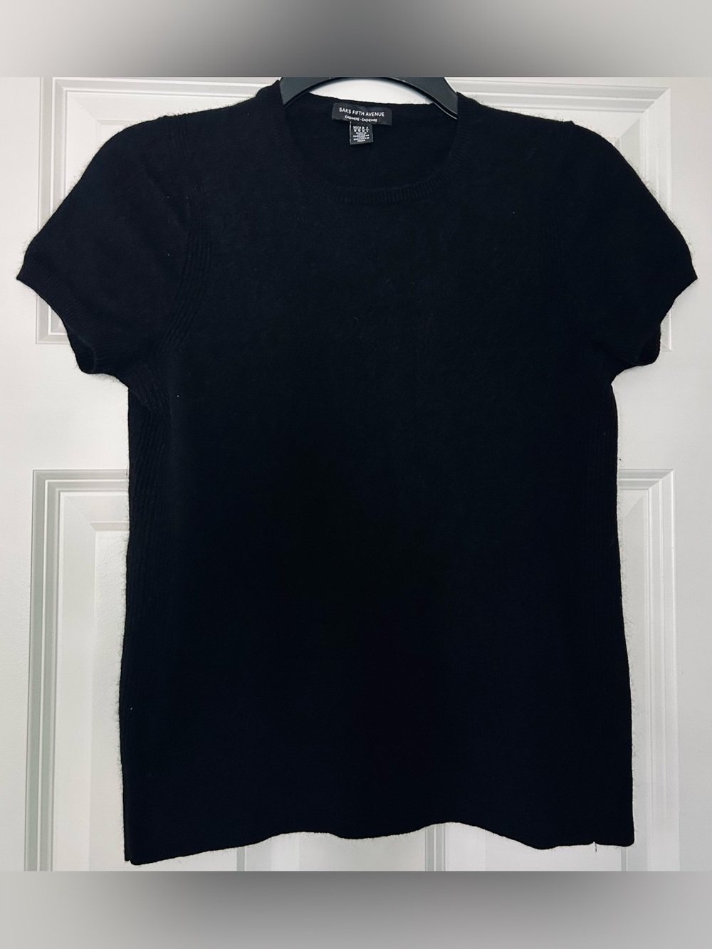 Saks Fifth Avenue Black Short-Sleeve 100% Cashmere Knit Top